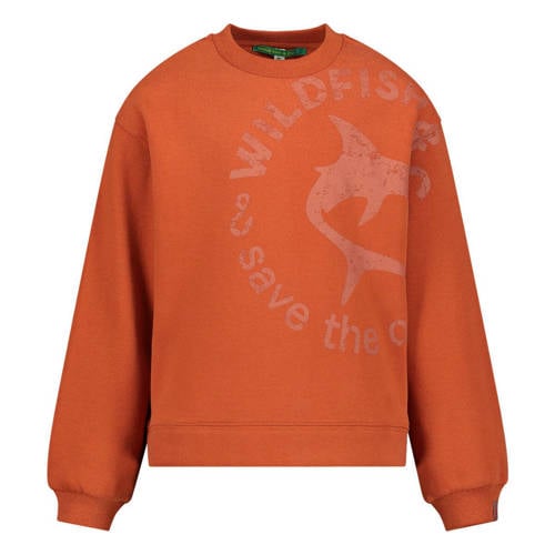 Wildfish sweater met printopdruk oranjebruin Printopdruk