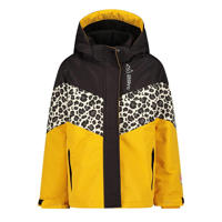 thumbnail: Geel en zwarte meisjes 29FT ski-jack van polyester met panterprint, capuchon en rits- en drukknoopsluiting