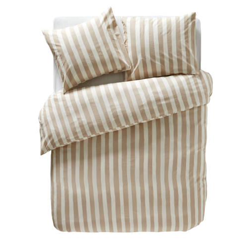 Wehkamp Home katoenen dekbedovertrek 1 persoons (140x220 cm) Beige Streep