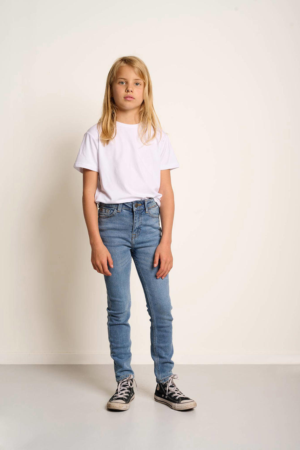 Stonewashed meisjes Tumble 'n Dry skinny jeans Julia light stonewash met regular waist en rits- en drukknoopsluiting