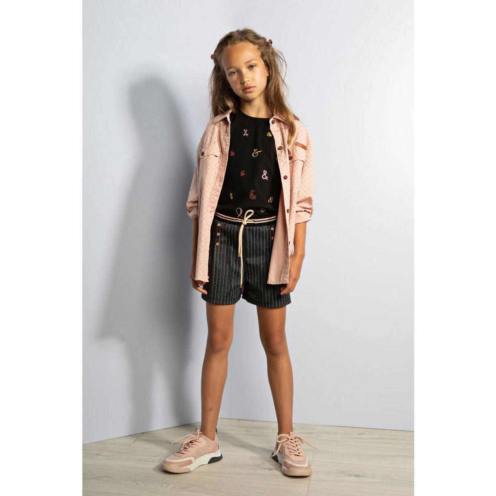 Zwarte meisjes NONO short van polyester met elastische tailleband met koord en krijtstreepprint