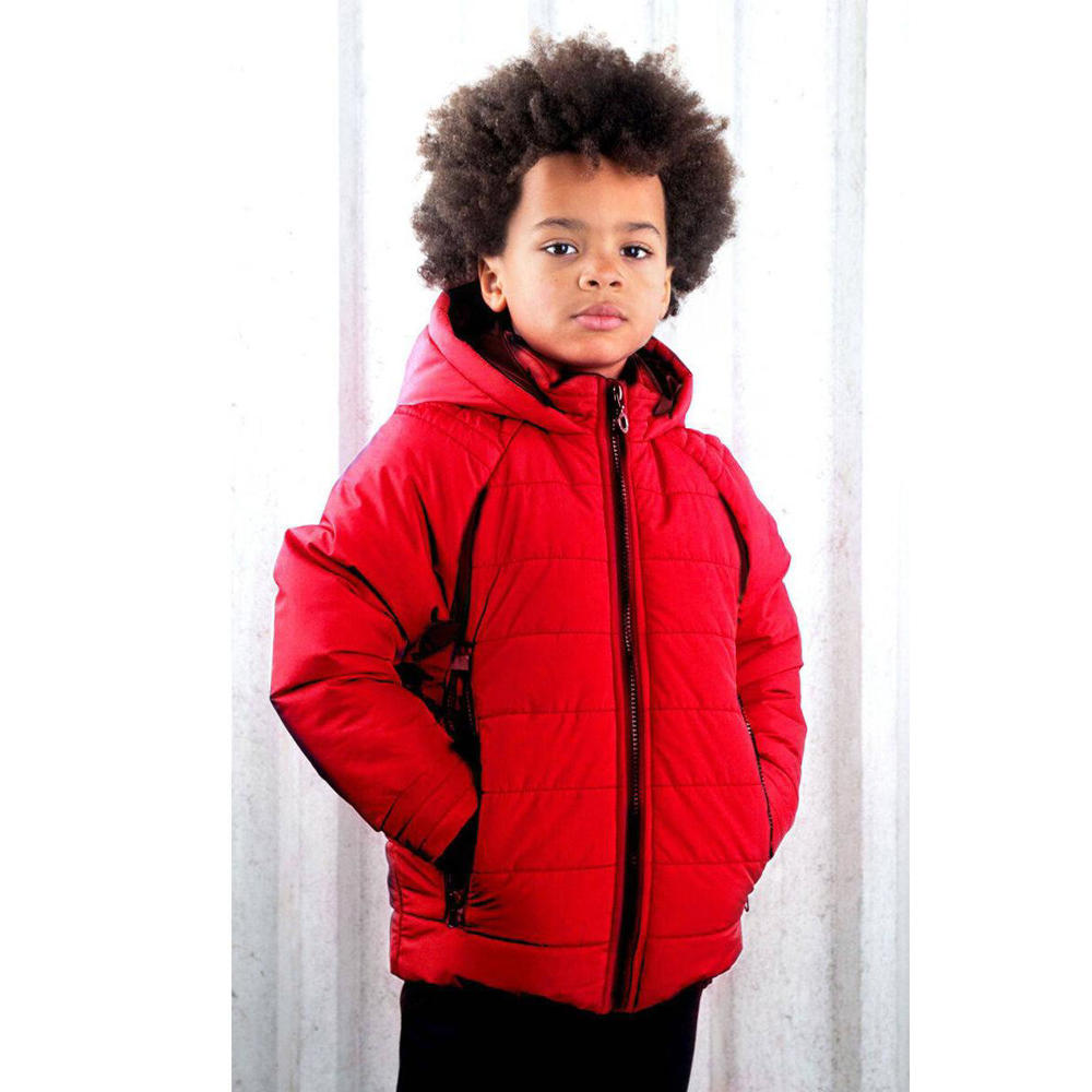 Rode jongens B.Nosy gewatteerde winterjas van polyester met lange mouwen, capuchon, ritssluiting en elastische boord