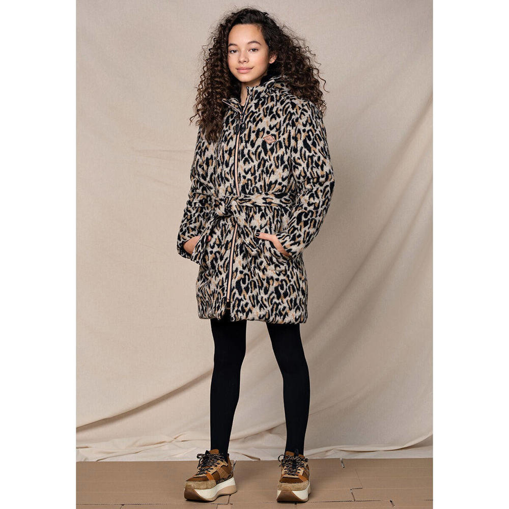 Bruine meisjes NoBell’ winterjas van polyester met all over print, lange mouwen, capuchon en ritssluiting