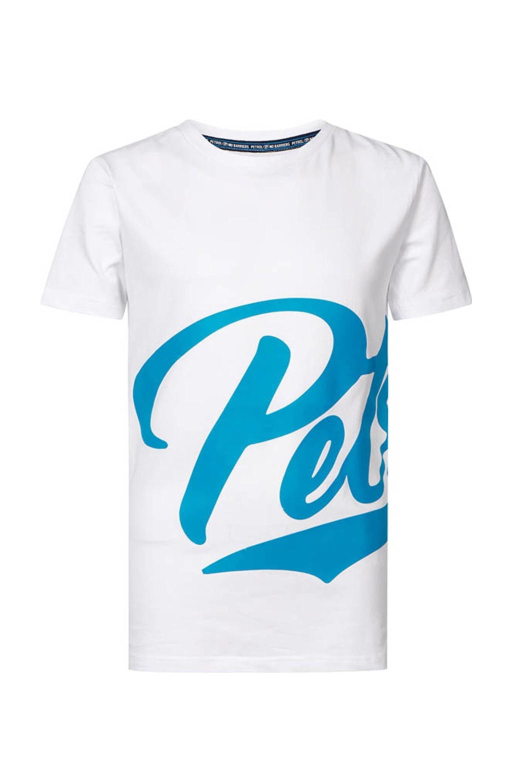 Witte jongens Petrol Industries T-shirt van katoen met logo dessin, korte mouwen en ronde hals