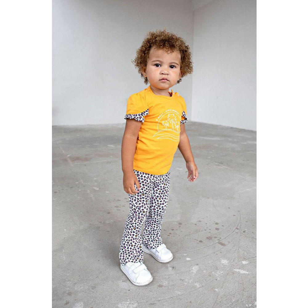 Gele meisjes B.Nosy baby T-shirt van stretchkatoen met printopdruk, korte mouwen, V-hals en drukknoopsluiting