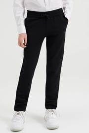 thumbnail: Zwarte jongens WE Fashion slim fit broek van polyester met regular waist en elastische tailleband met koord