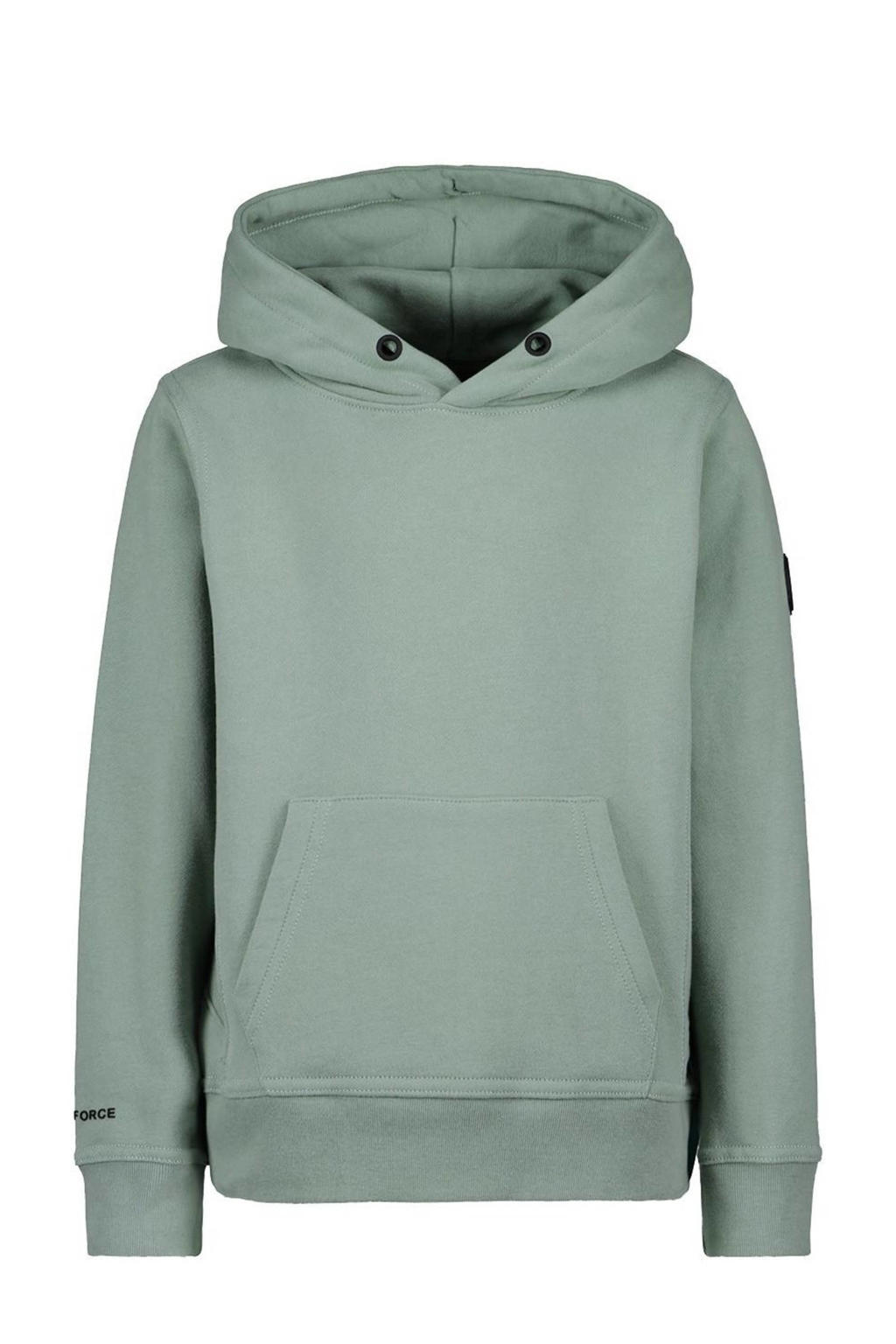Groene jongens Airforce hoodie van katoen van sweat materiaal met effen, lange mouwen, capuchon en trekkoorden