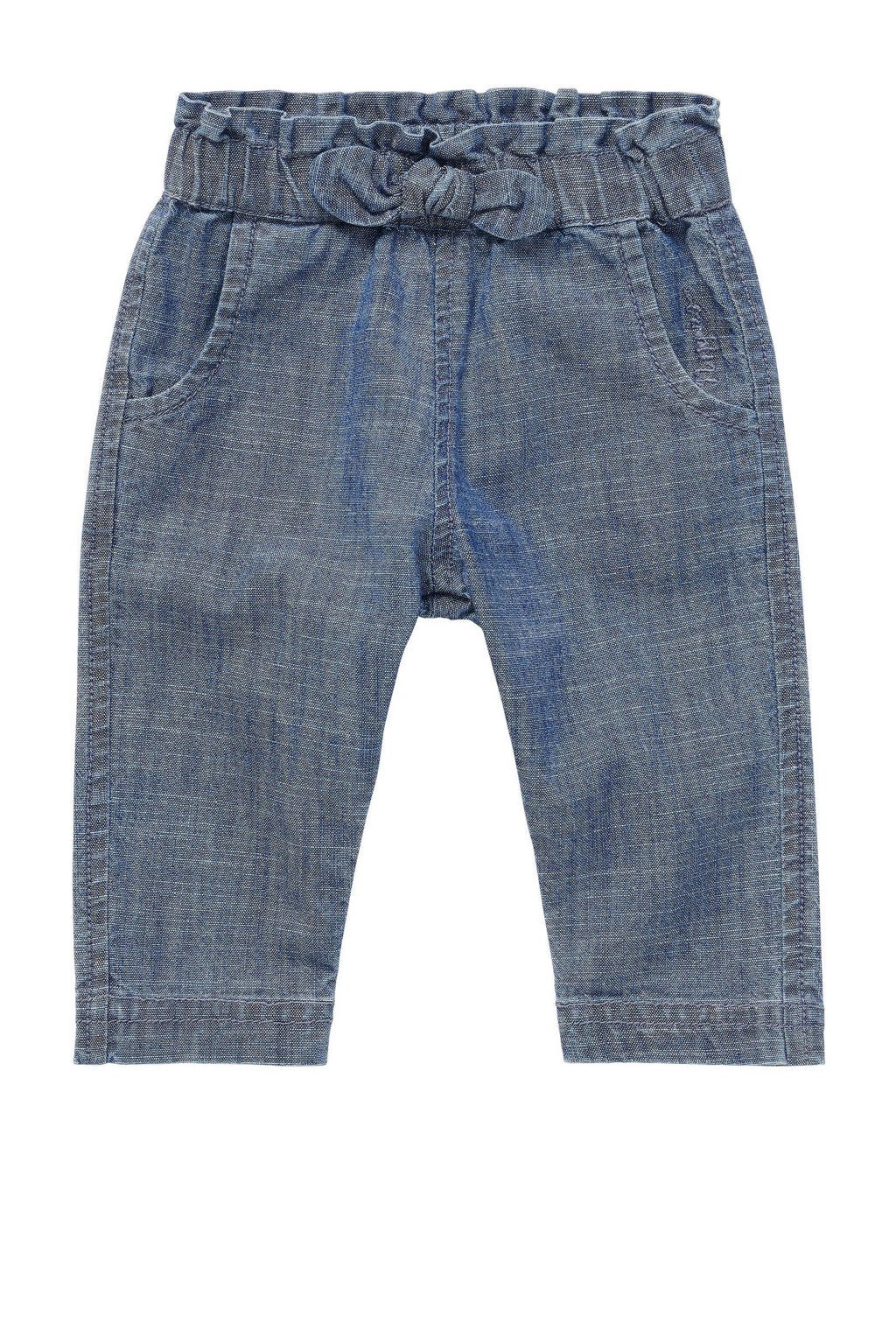 Blauwe meisjes Noppies baby loose fit jeans van katoen met regular waist en elastische tailleband met koord