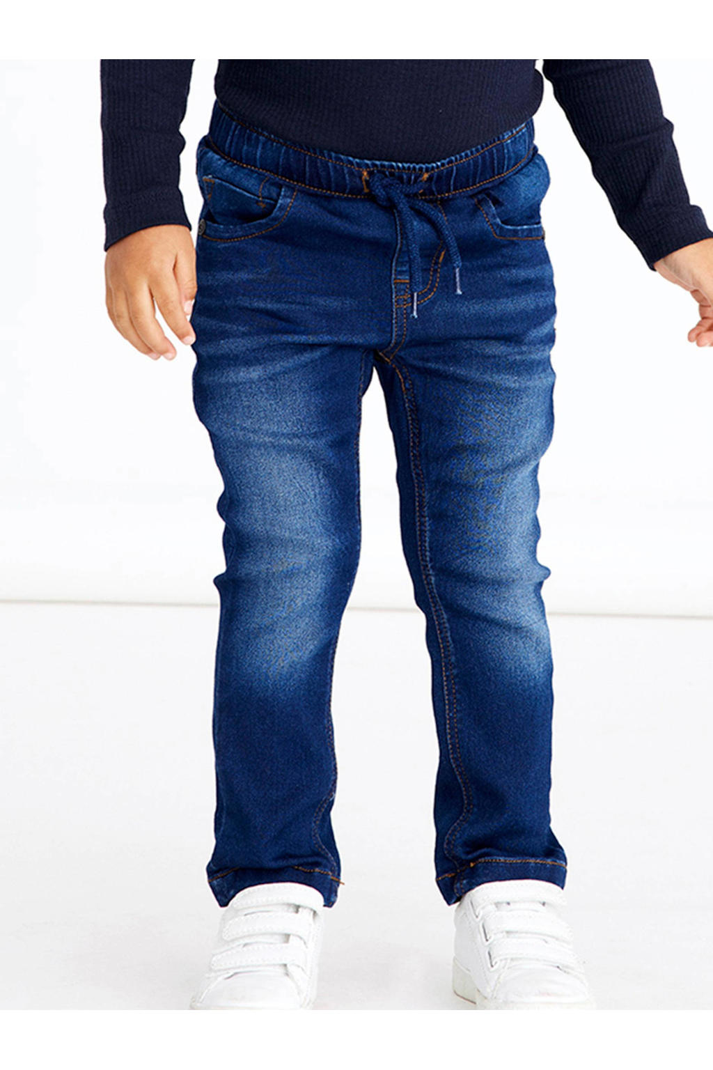 Dark blue denim jongens NAME IT slim fit jeans dark blue van duurzaam jog denim met regular waist en elastische tailleband met koord