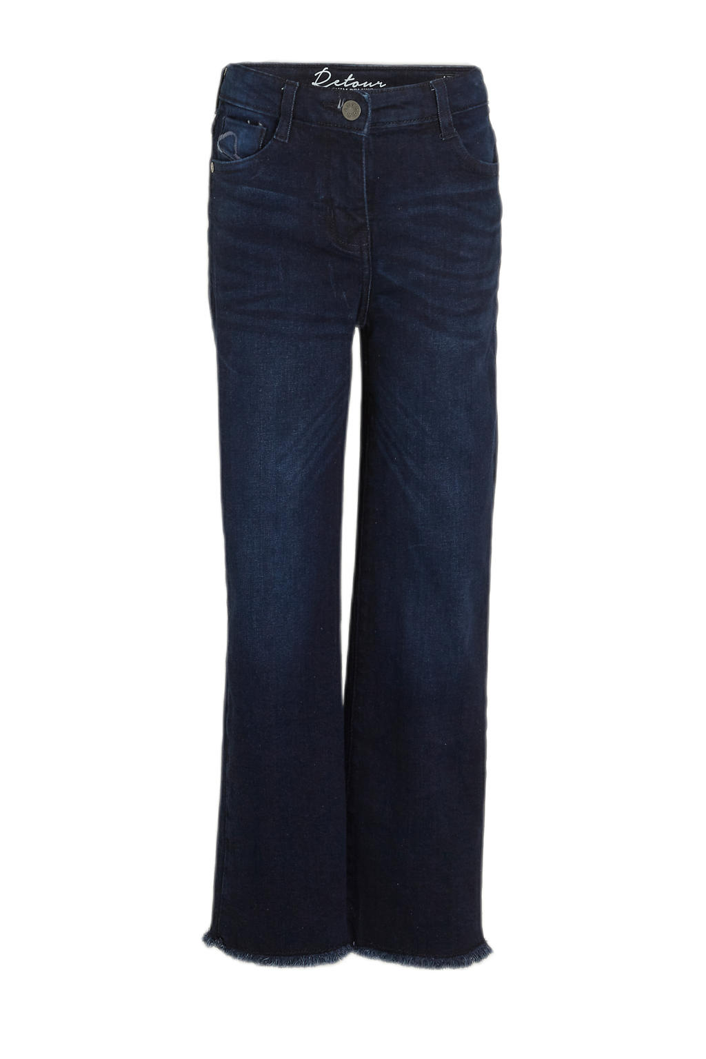 Dark blue denim meisjes Retour Jeans high waist wide leg jeans Missour raw blue van stretchdenim met rits- en knoopsluiting en effen