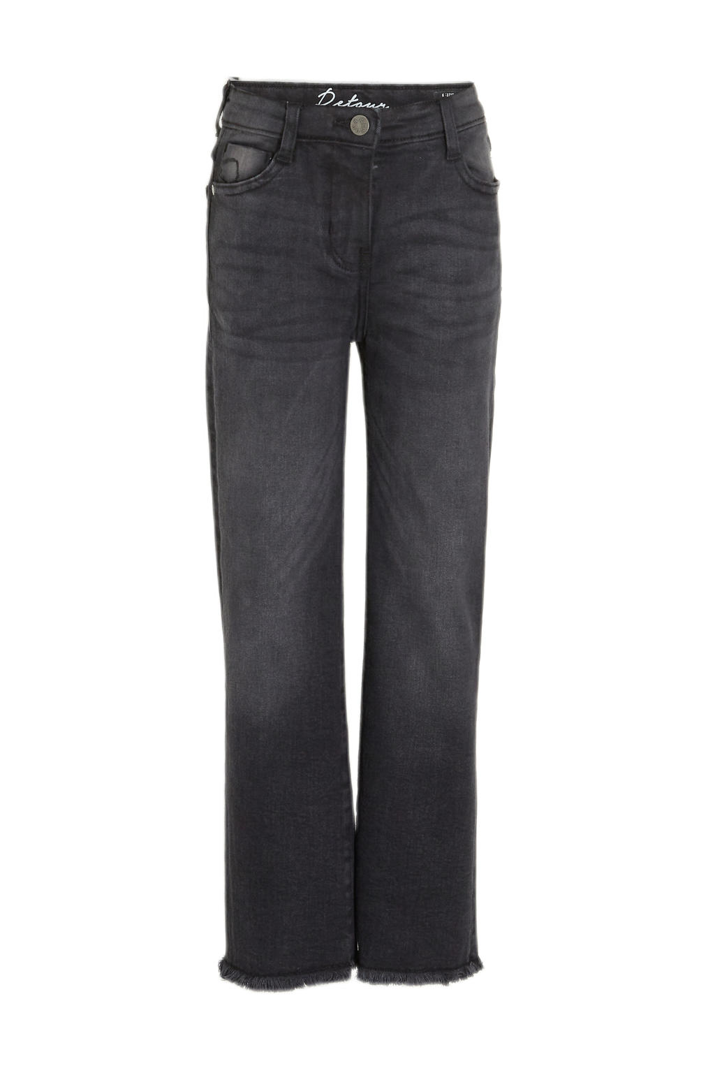Zwarte meisjes Retour Jeans high waist wide leg jeans Missour black van stretchdenim met rits- en knoopsluiting en effen