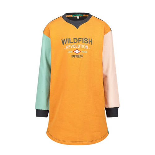 Wildfish T-shirtjurk Kyona van biologisch katoen geel/donkergrijs/lichtblauw