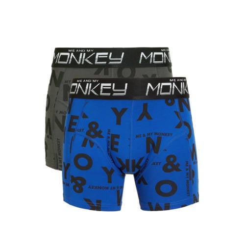 Me & My Monkey boxershort - set van 2 army/blauw Groen Jongens Stretchkatoen