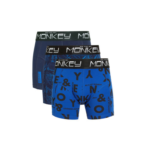 Me & My Monkey boxershort - set van 3 blauw Jongens Stretchkatoen Effen - 104