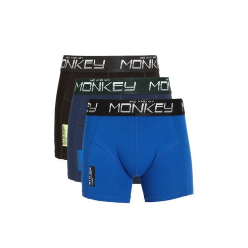 Me & My Monkey boxershort - set van 3 blauw/zwart/donkerblauw Jongens Stretchkatoen