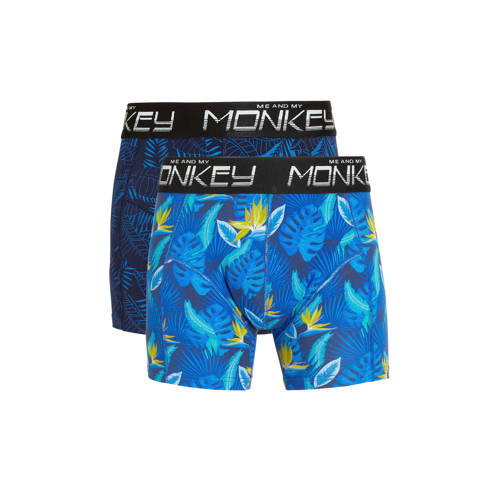 Me & My Monkey boxershort - set van 2 kobalt Blauw Jongens Stretchkatoen