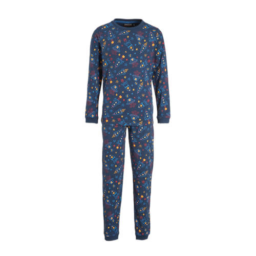 Orange Stars pyjama met all over print donkerblauw Jongens Katoen Ronde hals