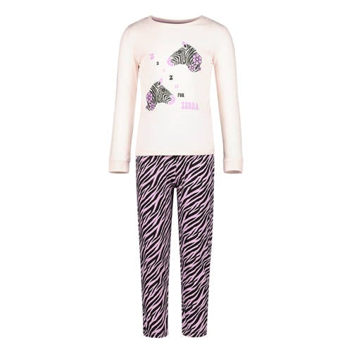 Orange Stars pyjama met zebraprint ecru/roze/zwart Meisjes Katoen Ronde hals - 104
