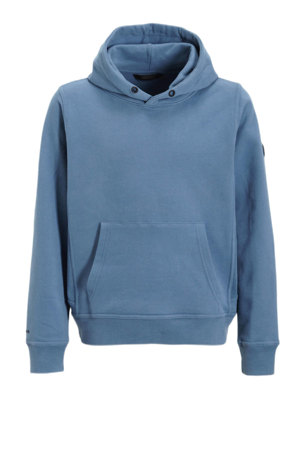 Blauwe jongens Airforce hoodie zacht van sweat materiaal met effen, lange mouwen, capuchon en trekkoorden