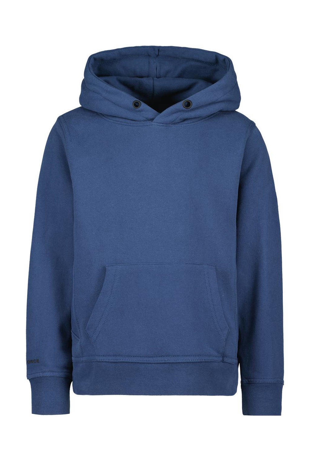 Blauwe jongens Airforce hoodie van katoen van sweat materiaal met effen, lange mouwen, capuchon en trekkoorden