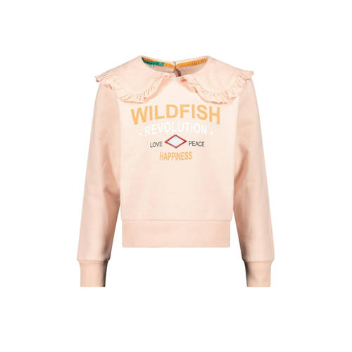 Wildfish sweater Kiek met tekst en ruches lichtroze Tekst