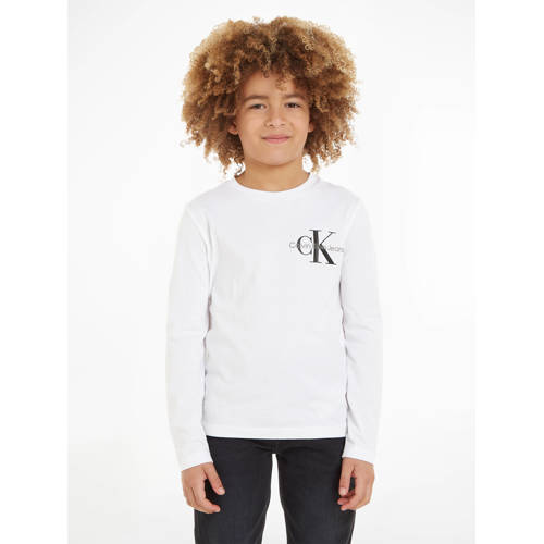 Calvin Klein longsleeve met logo wit Jongens Katoen Ronde hals Logo