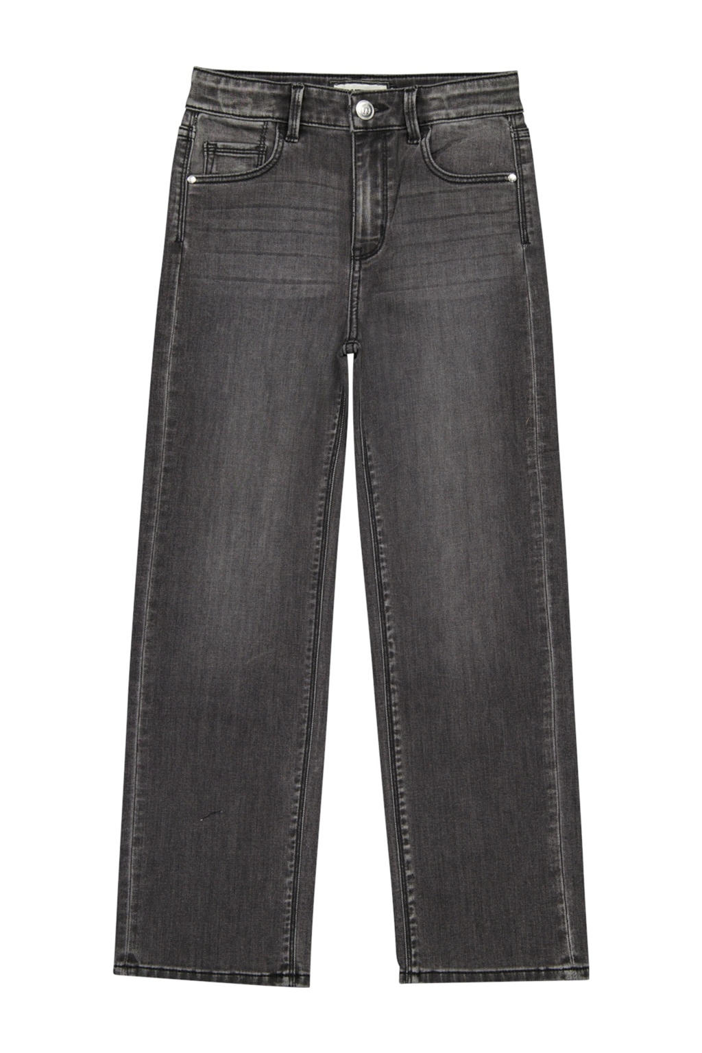 Grijze meisjes Raizzed high waist straight leg jeans van denim met rits- en knoopsluiting en effen