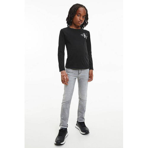 Calvin Klein longsleeve met logo zwart Jongens Katoen Ronde hals Logo
