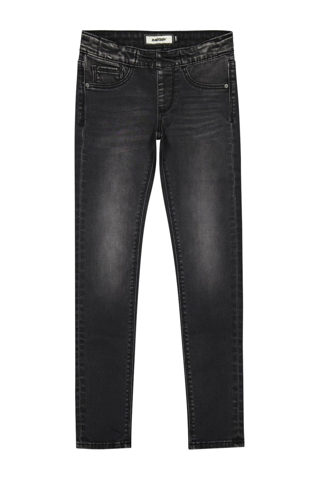 Zwarte meisjes Raizzed skinny jeans van stretchdenim met regular waist, rits- en knoopsluiting en effen