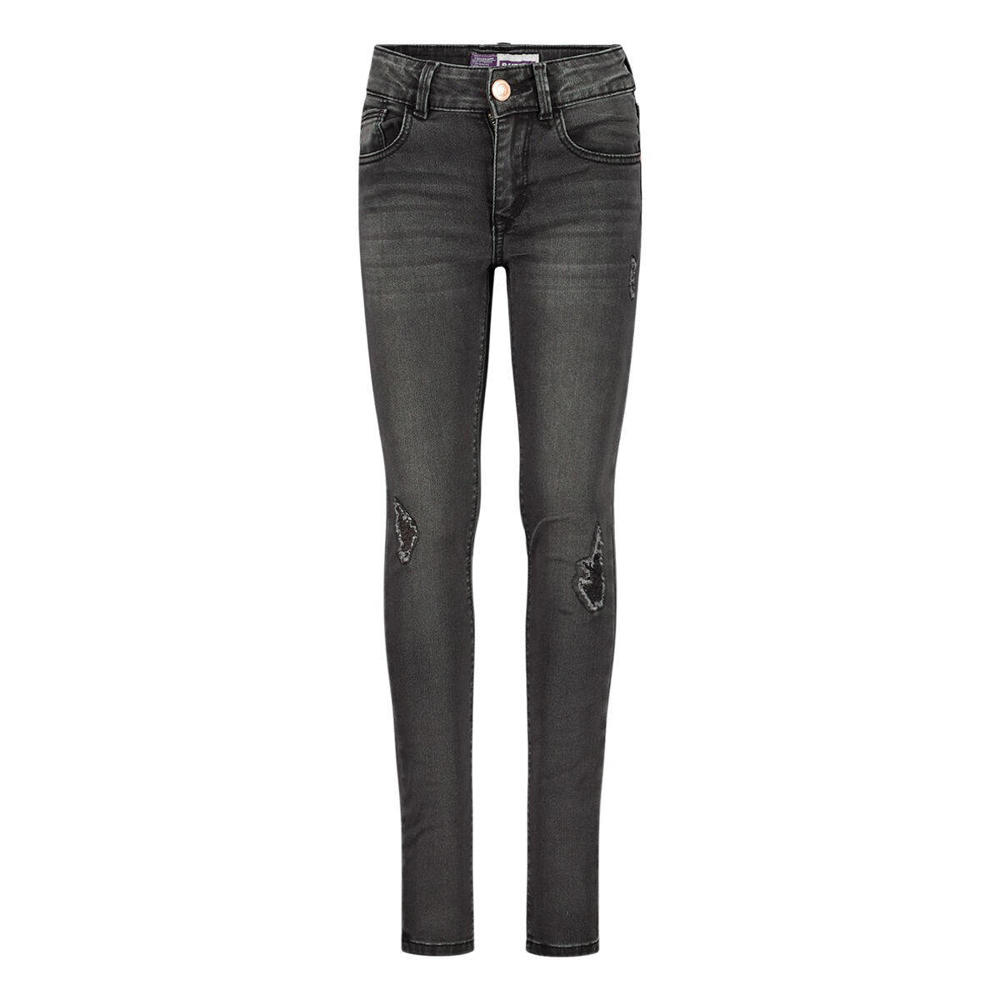 Zwarte meisjes Raizzed skinny jeans van katoen met regular waist en rits- en knoopsluiting