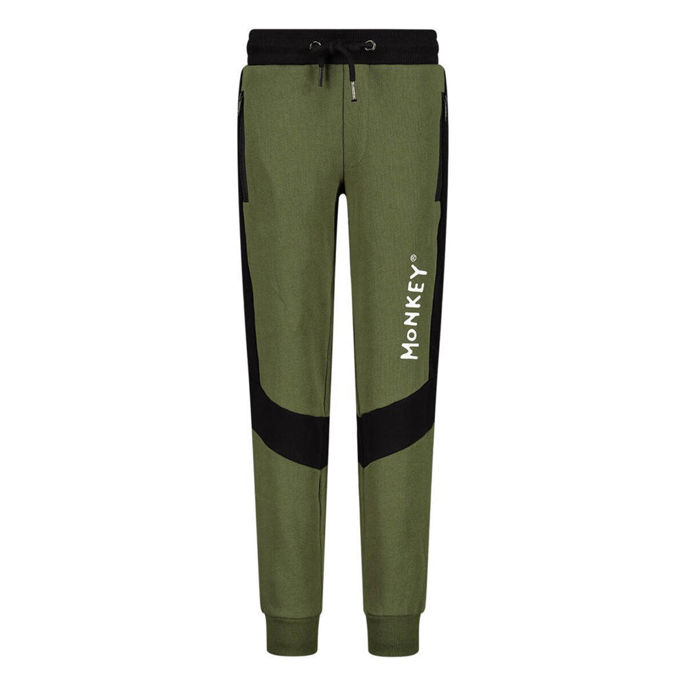 Kaki en zwarte jongens Me & My Monkey regular fit joggingbroek van katoen met rits- en knoopsluiting