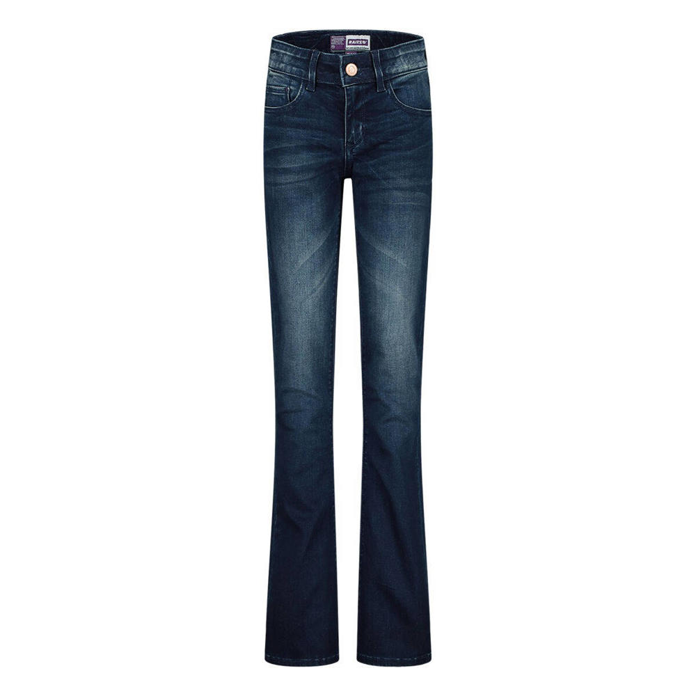 Dark blue denim meisjes Raizzed flared jeans van stretchdenim met regular waist, rits- en knoopsluiting en effen