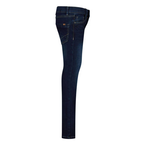 Name it skinny jeans NKMPETE met visgraat dark blue denim Blauw Jongens Stretchdenim 80