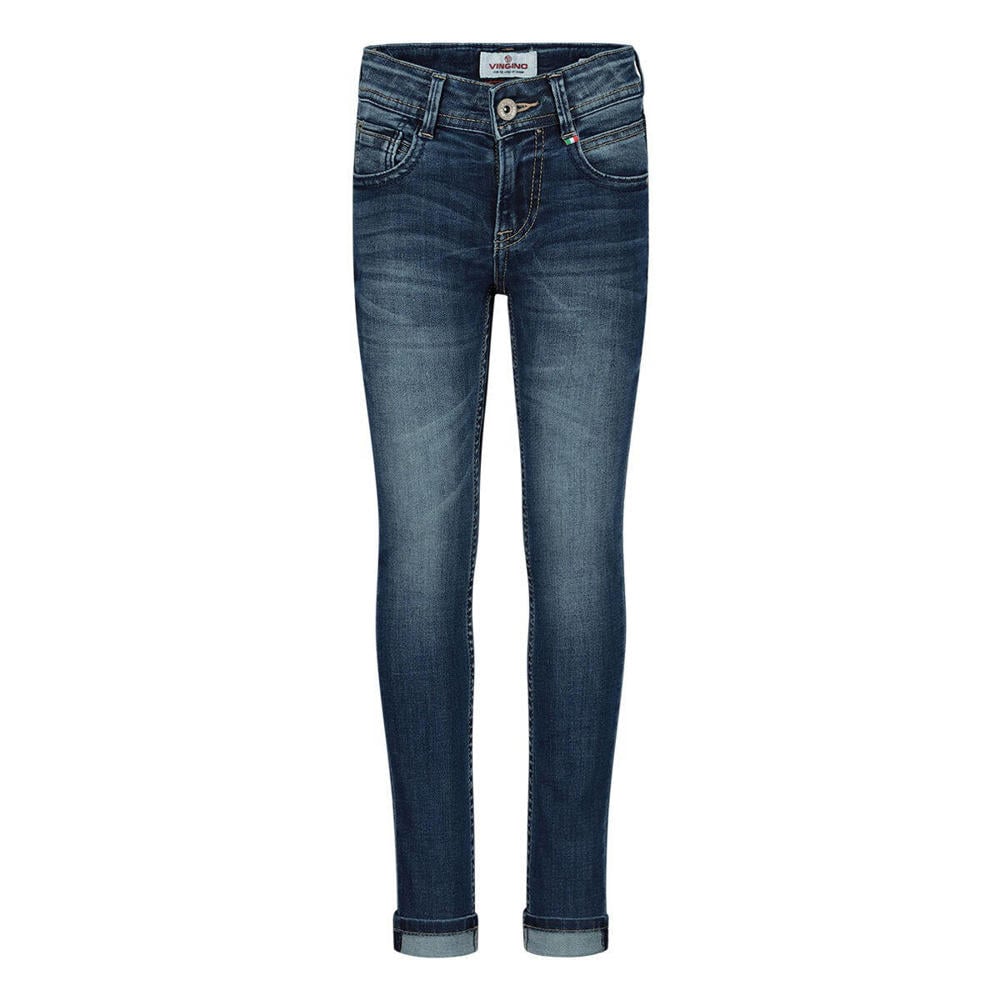 Blauwe jongens Vingino skinny jeans van katoen met rits- en knoopsluiting