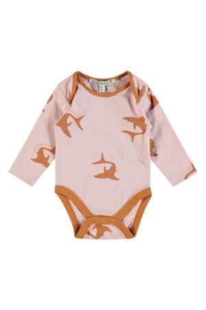 romper met all over print lichtroze/bruin