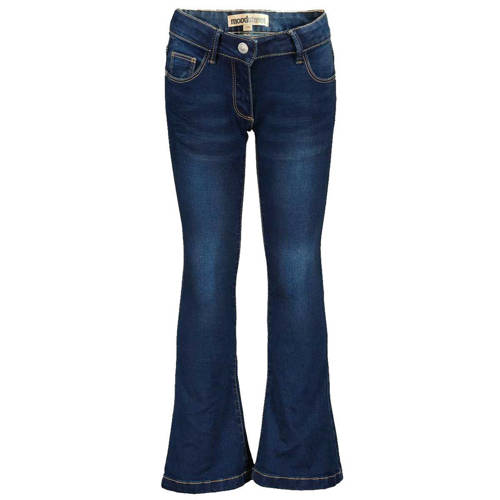 Moodstreet flared jeans donkerblauw Meisjes Stretchdenim Effen - 104