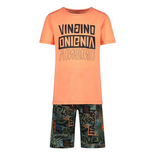 Vingino shortama met all over print oranje/army Jongens Stretchkatoen Ronde hals