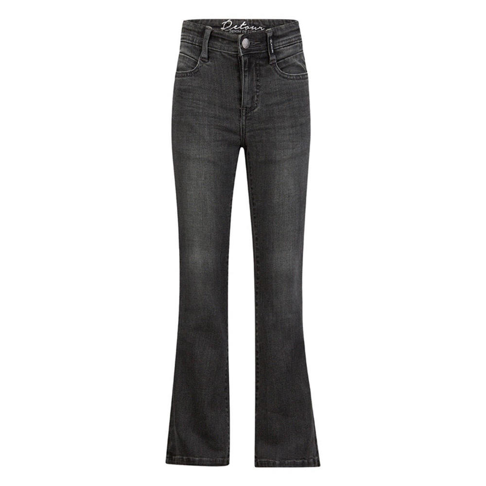 Grey denim meisjes Retour Jeans high waist flared jeans van stretchdenim met rits- en drukknoopsluiting en effen