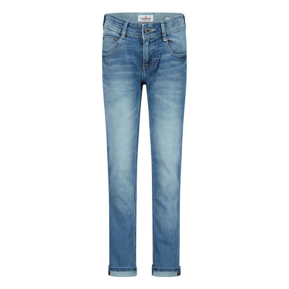 Medium blue denim jongens Vingino regular fit jeans van stretchdenim met rits- en drukknoopsluiting