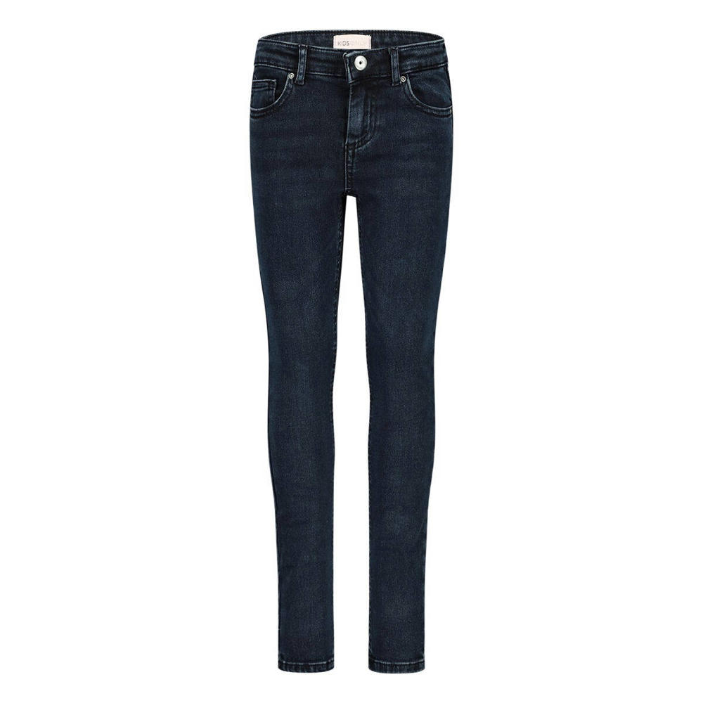 Dark blue denim meisjes ONLY high waist skinny jeans blue black van stretchdenim met rits- en drukknoopsluiting en effen