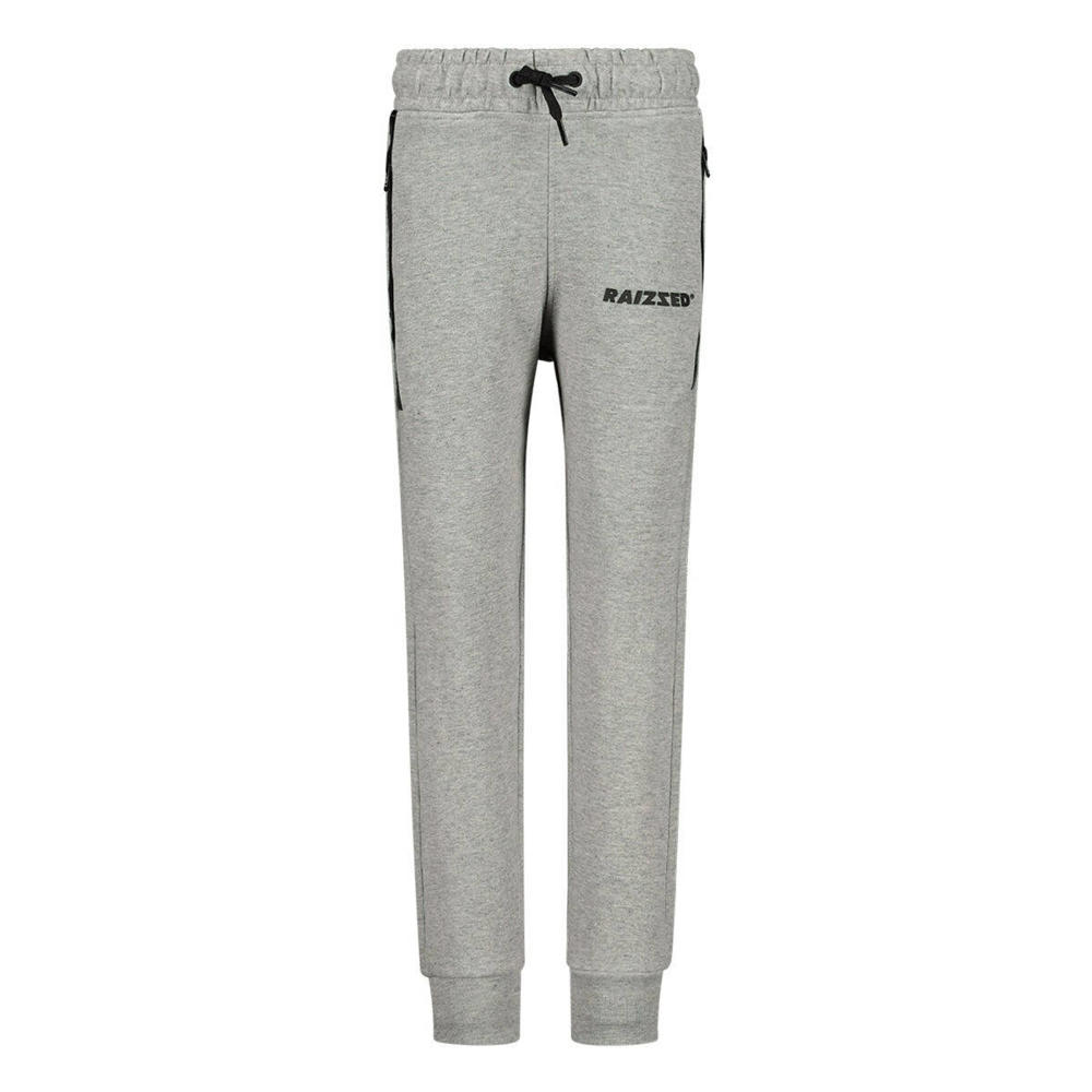 Grijs melange jongens Raizzed joggingbroek van sweat materiaal met elastische tailleband met koord en logo dessin
