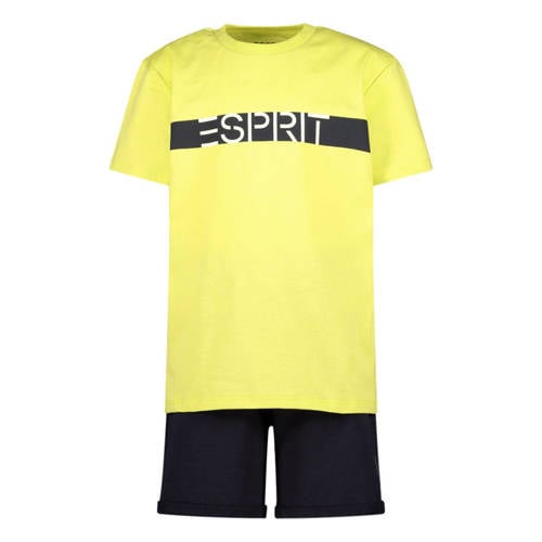 ESPRIT T-shirt + short met logo geel/donekrblauw Shirt + broek Jongens Katoen Ronde hals - 104-110