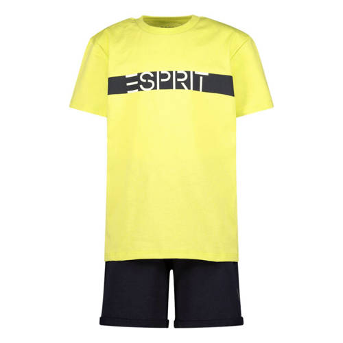 ESPRIT T-shirt + short met logo geel/donekrblauw Shirt + broek Jongens Katoen Ronde hals