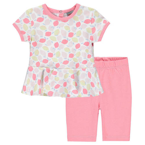 Kanz T-shirt + broek roze/geel Meisjes Katoen Ronde hals Fruit - 56