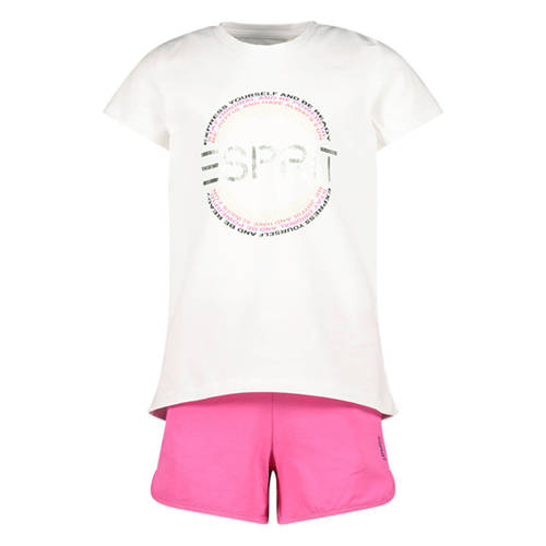 ESPRIT T-shirt + short wit/fuchsia Shirt + broek Roze Meisjes Stretchkatoen Ronde hals