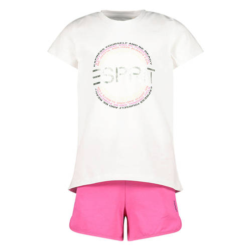 ESPRIT T-shirt + short wit/fuchsia Shirt + broek Roze Meisjes Stretchkatoen Ronde hals - 128