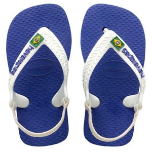 teenslippers met hielbandje wit/blauw