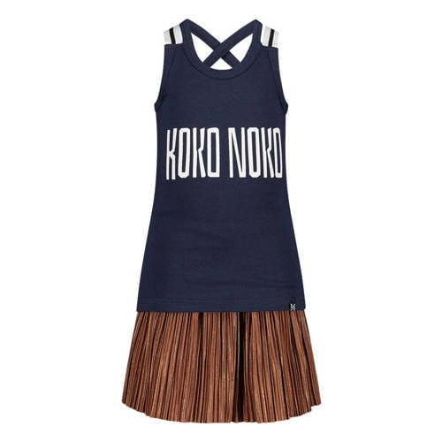 Koko Noko mouwloze top + rok zwart/bruin Shirt + rok Blauw Meisjes Katoen Ronde hals