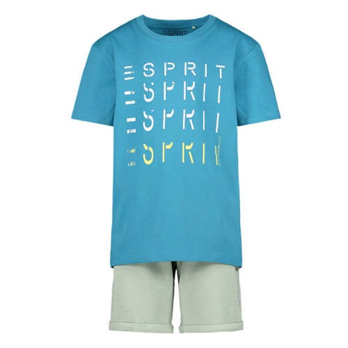 ESPRIT T-shirt + short blauw/lichtgroen Shirt + broek Jongens Katoen Ronde hals - 128