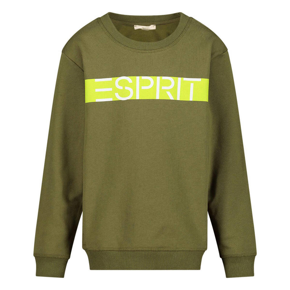 Groene jongens ESPRIT sweater met logo dessin, lange mouwen, ronde hals en geribde boorden